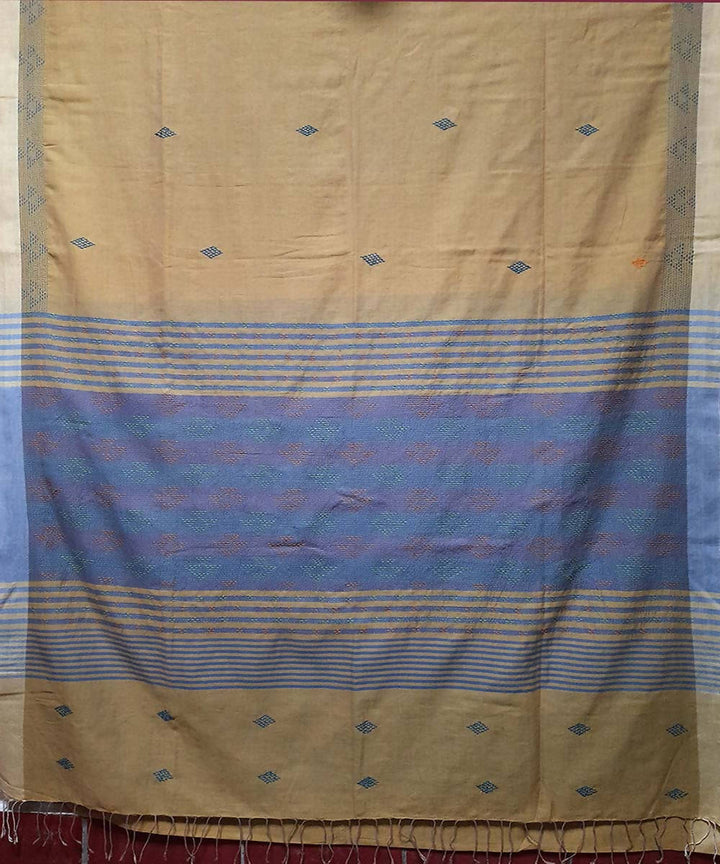 Greenish beige hand embroidery bengal cotton handloom saree