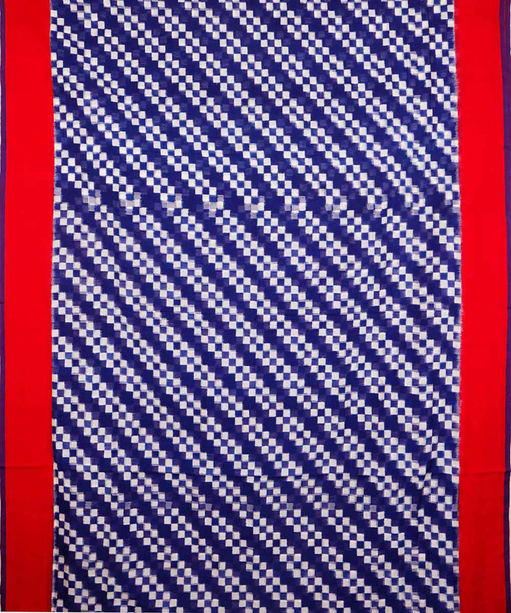 Blue and red cotton handwoven ikat pochampally saree
