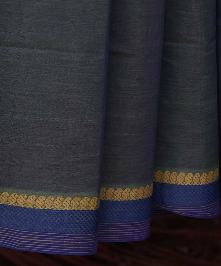 Blue green double shade Cotton Handwoven mangalagiri saree