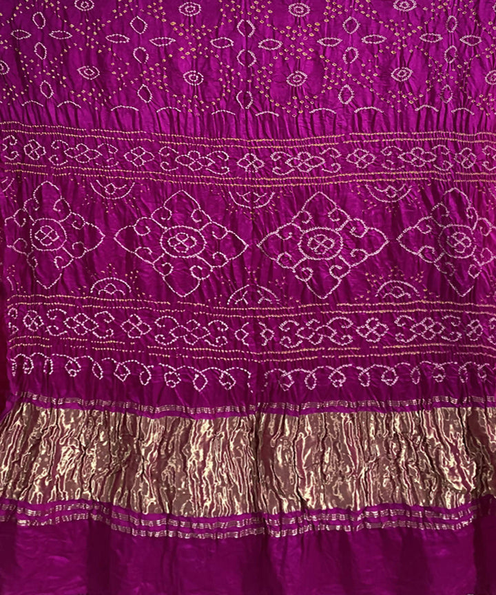 Hand printed pink bandhani gajji silk saree