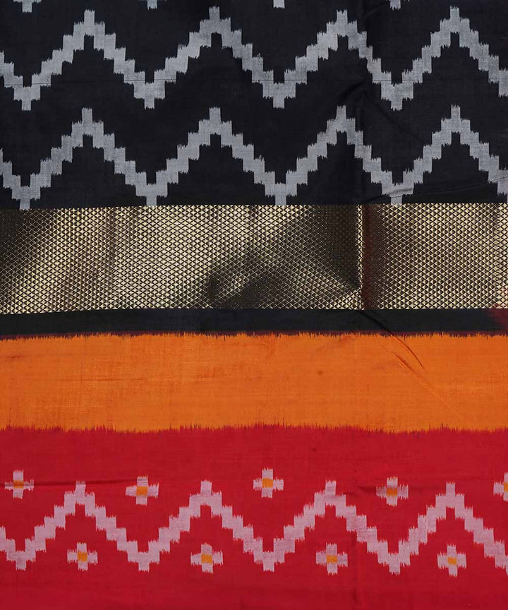 Charcoal black handloom silk ikat pochampally saree