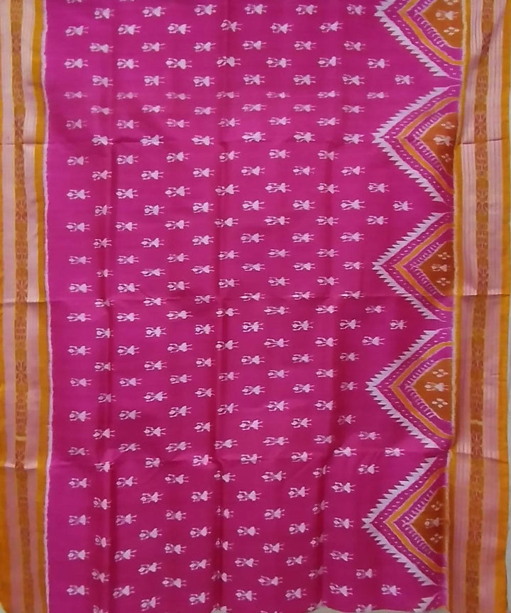 Pink golden yellow handwoven silk khandua saree