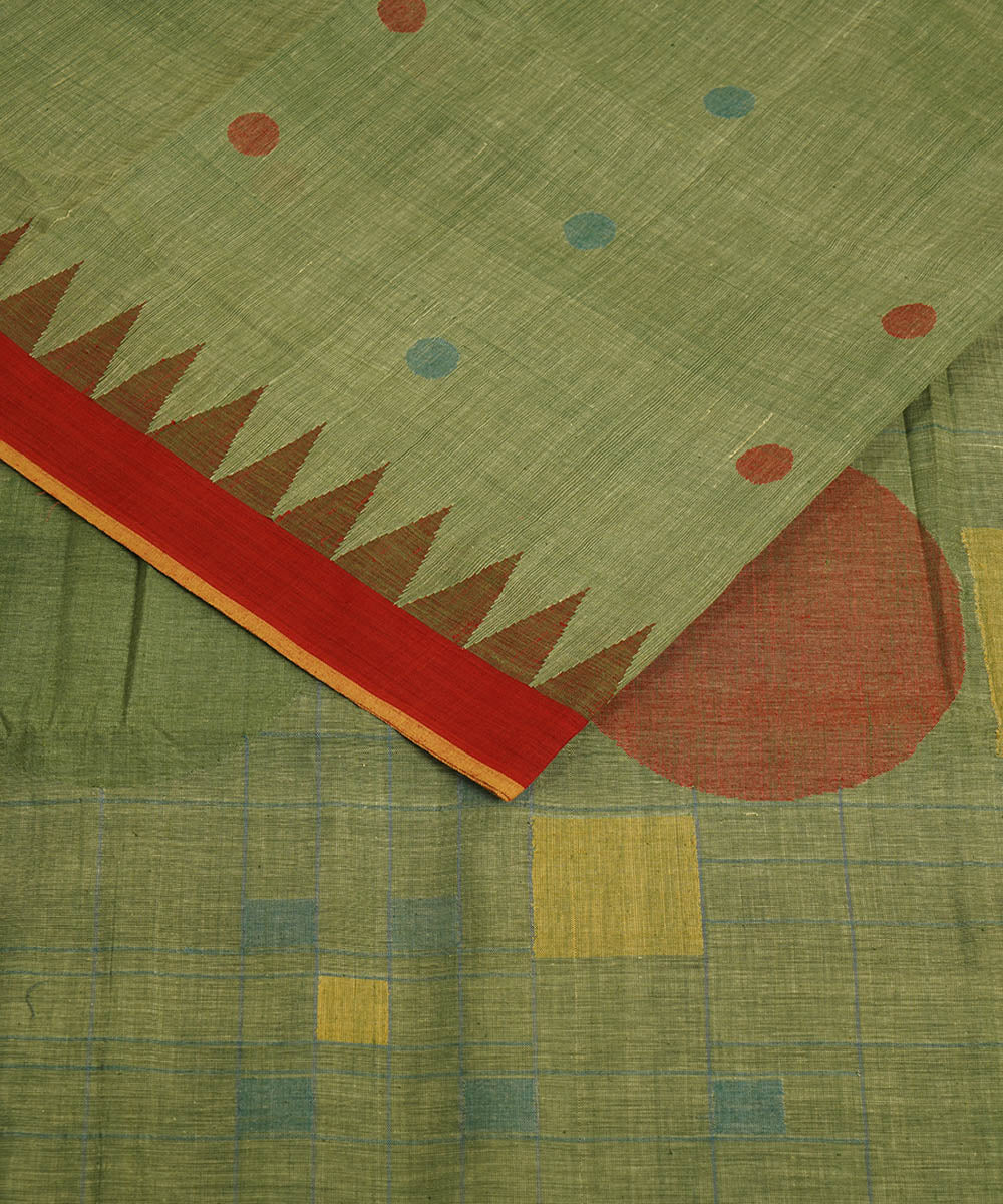 Brown - Handspun Handloom Natural Dyed Cotton Geometric Buti Srikakulam Jamdani Fabric 01