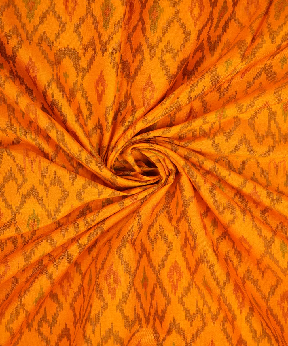 Yellow handwoven single ikat cotton silk pochampally fabric