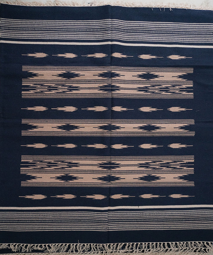 Black hand woven cotton interlock dhurrie