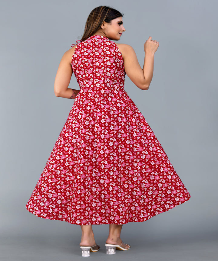 Maroon hand block printed cotton dress