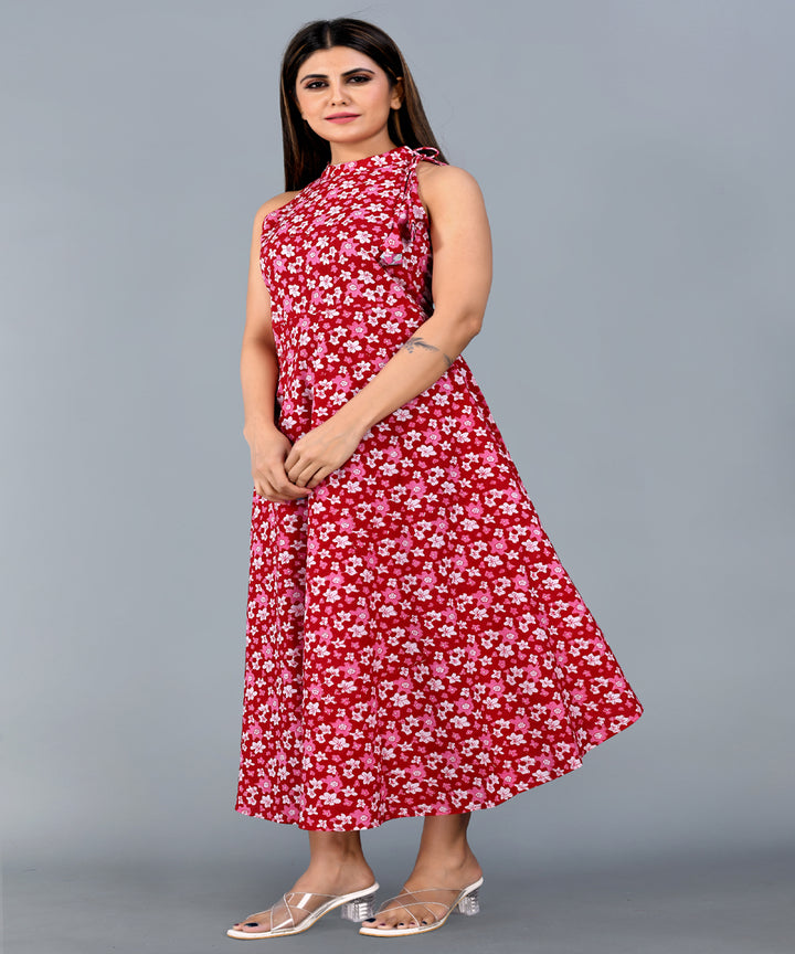 Maroon hand block printed cotton dress