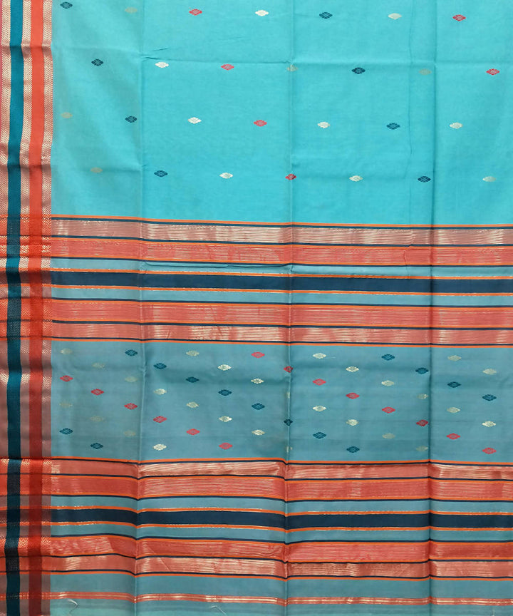 Capri blue handwoven cotton silk maheshwari saree