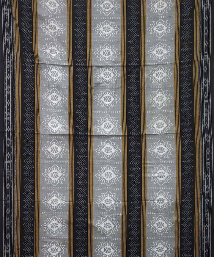 Light grey black handwoven cotton ikat nuapatna saree