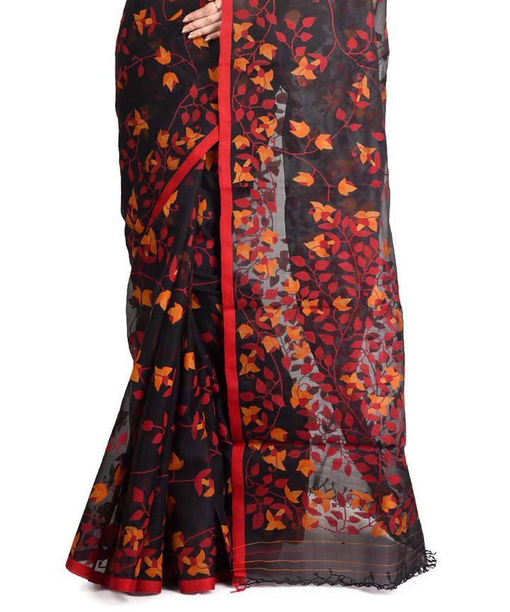 Resham shilpi black bengal silk saree with handwoven jamdani work