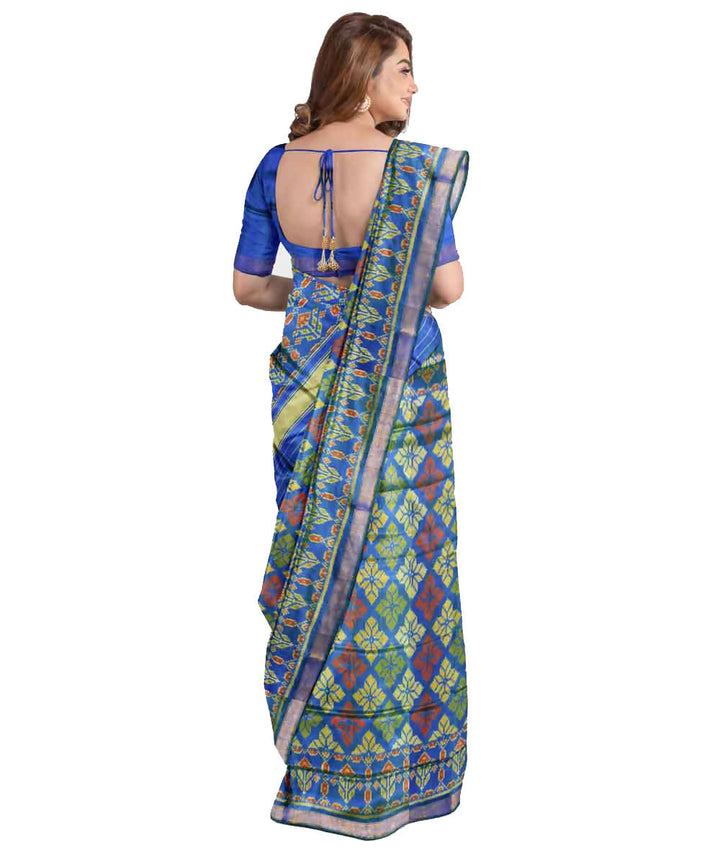 Cyan blue handwoven patola silk saree