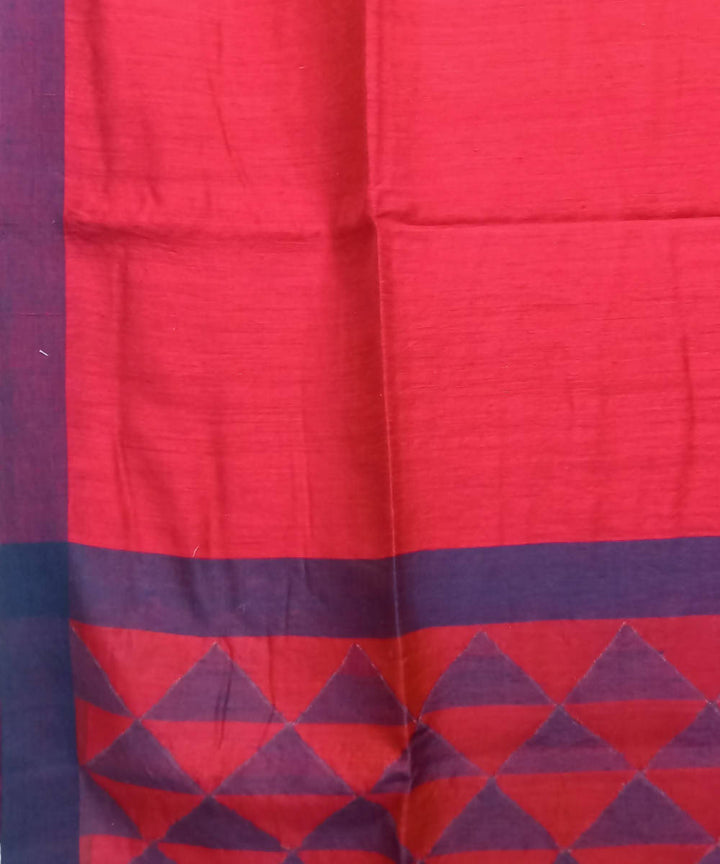 Peach Red Handloom Matka Silk Jamdani Bengal Saree