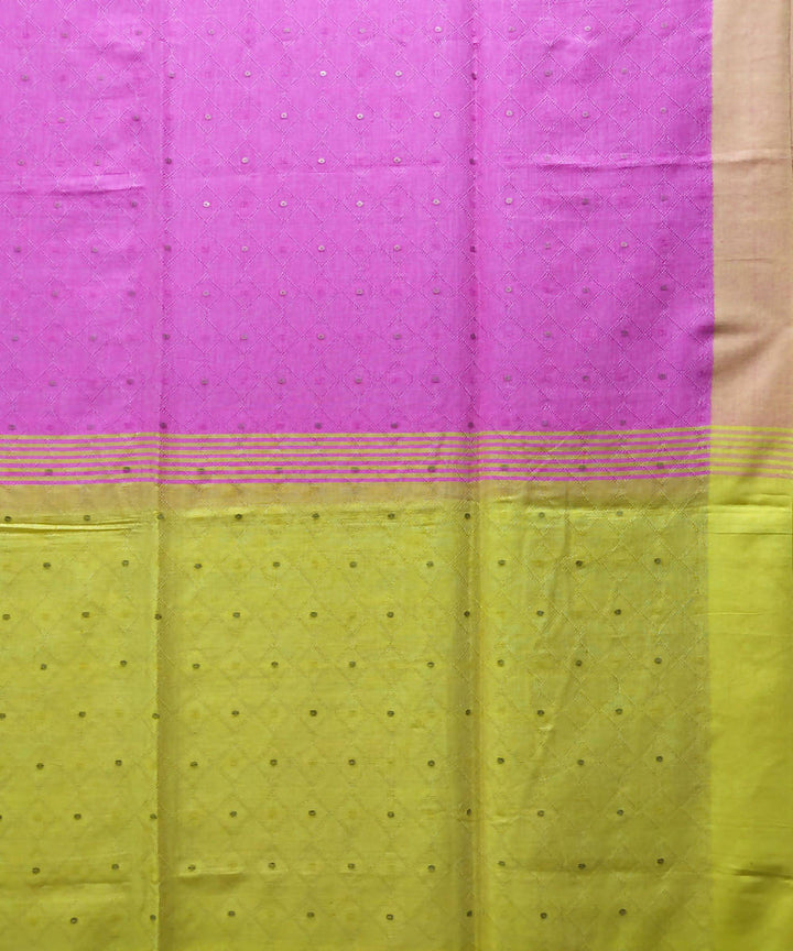 Pink yellow handwoven cotton saree