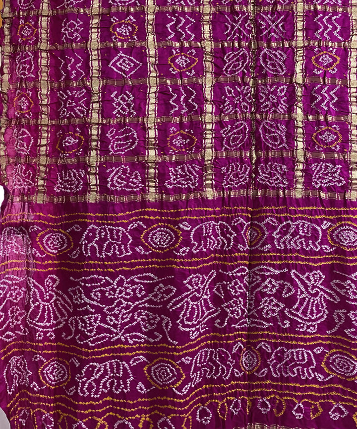 Pink hand printed bandhani gajji silk saree