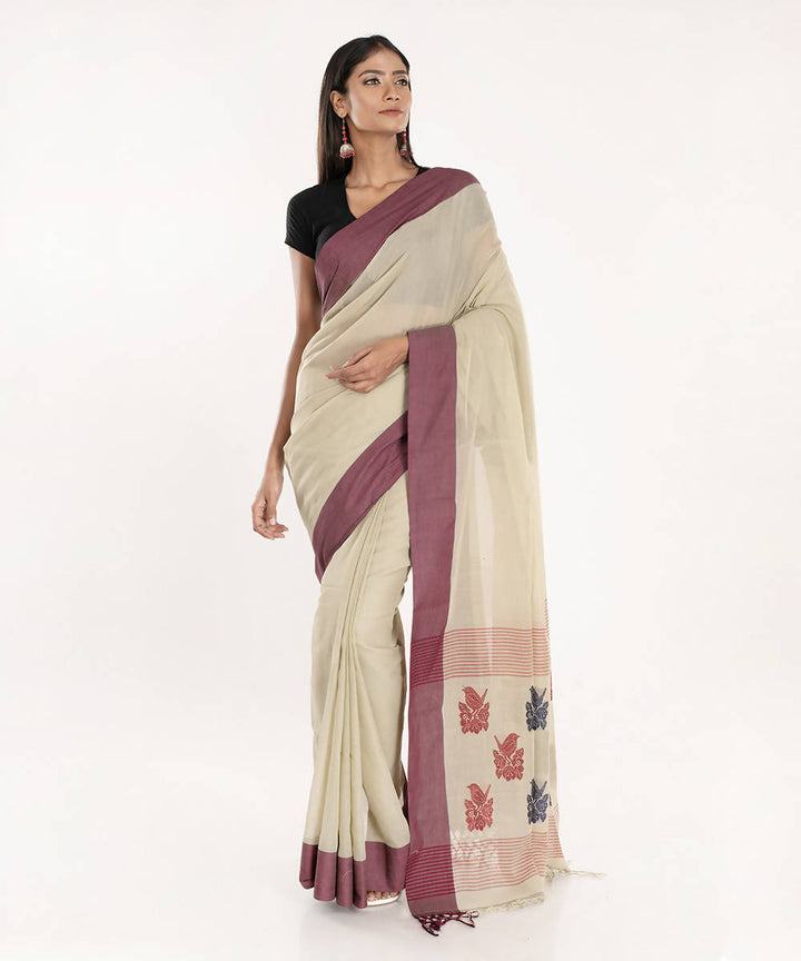 Beige handloom tangail bengal cotton saree
