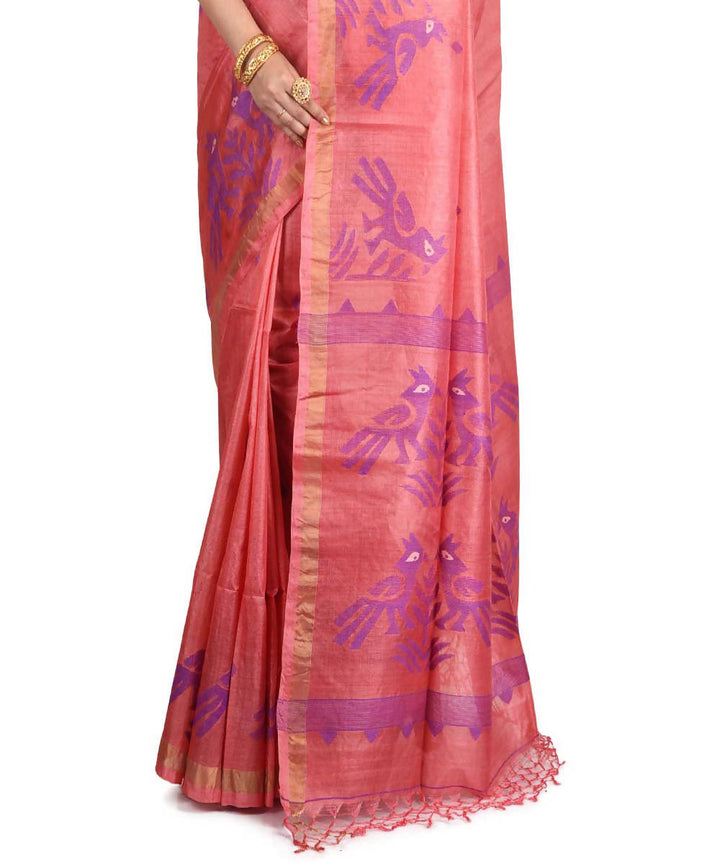 Resham shilpi bengal lightpink tasar saree with handwoven jamdani work