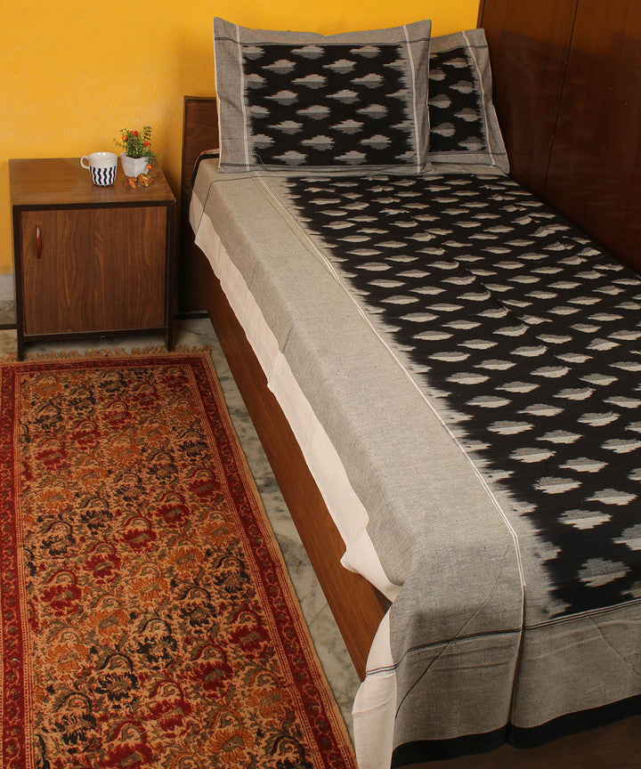 Black and grey cotton handwoven pochampally ikat bedsheet