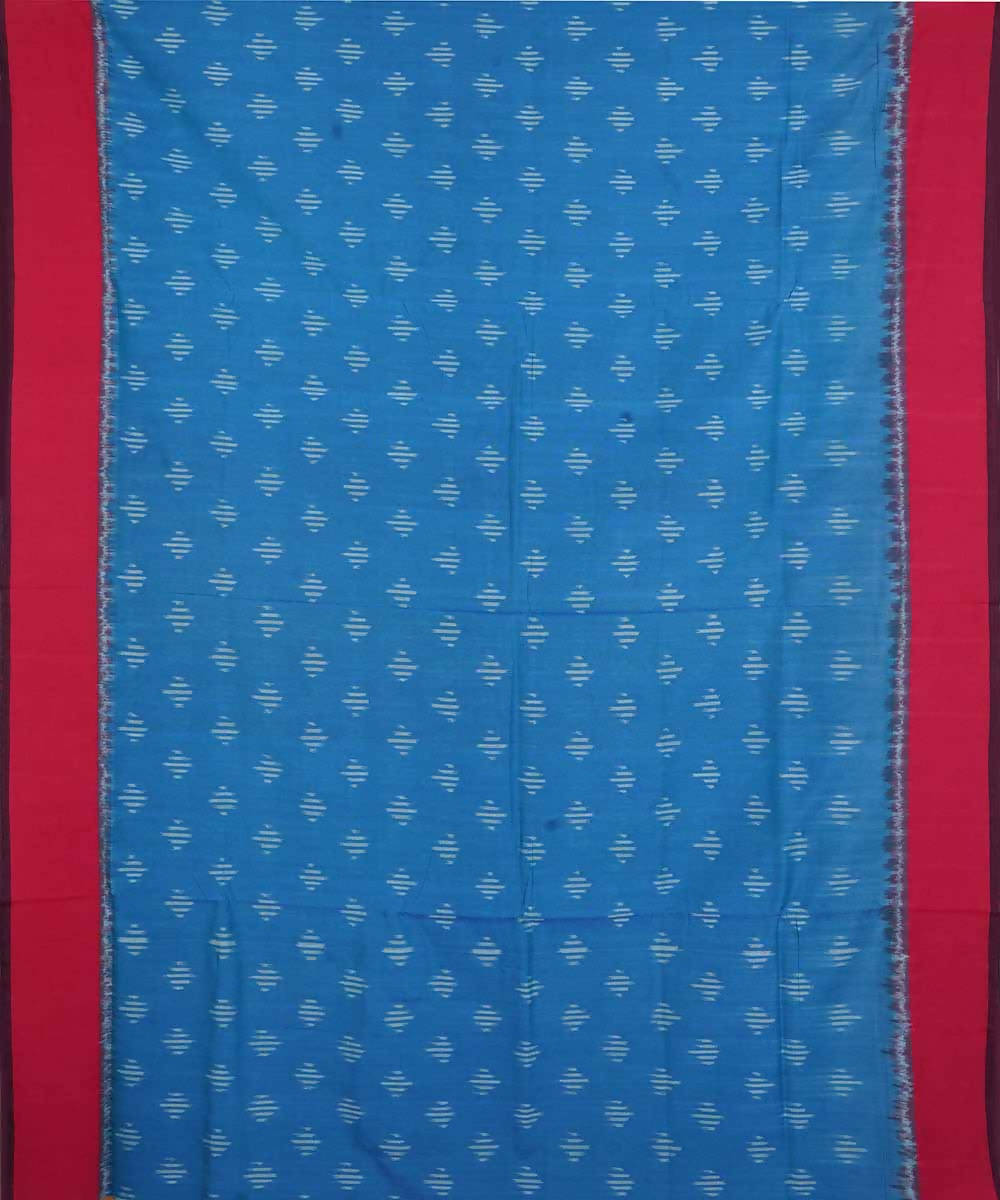 Sky blue and red cotton handloom ikat pochampally saree