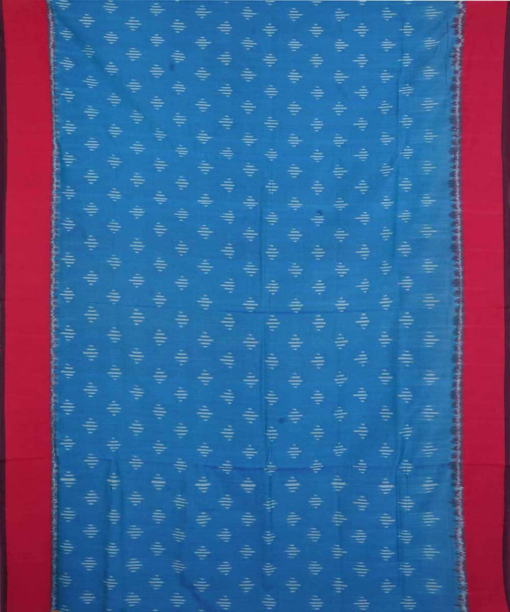 Sky blue and red cotton handloom ikat pochampally saree