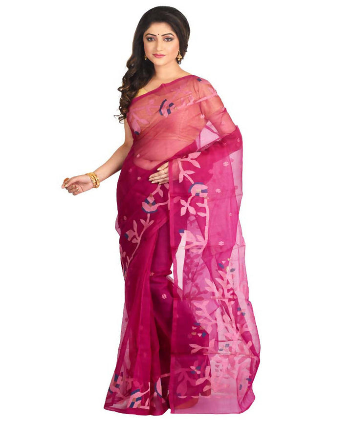 Resham shilpi pink bengal silk saree with handwoven jamdani work