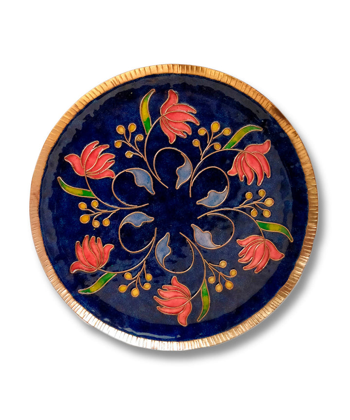 Navy blue handcrafted copper enamel wall plate