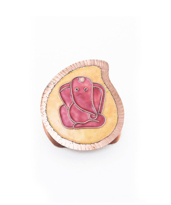 Yellow handcrafted ganesha plate, kumkum and agarbatti holder set