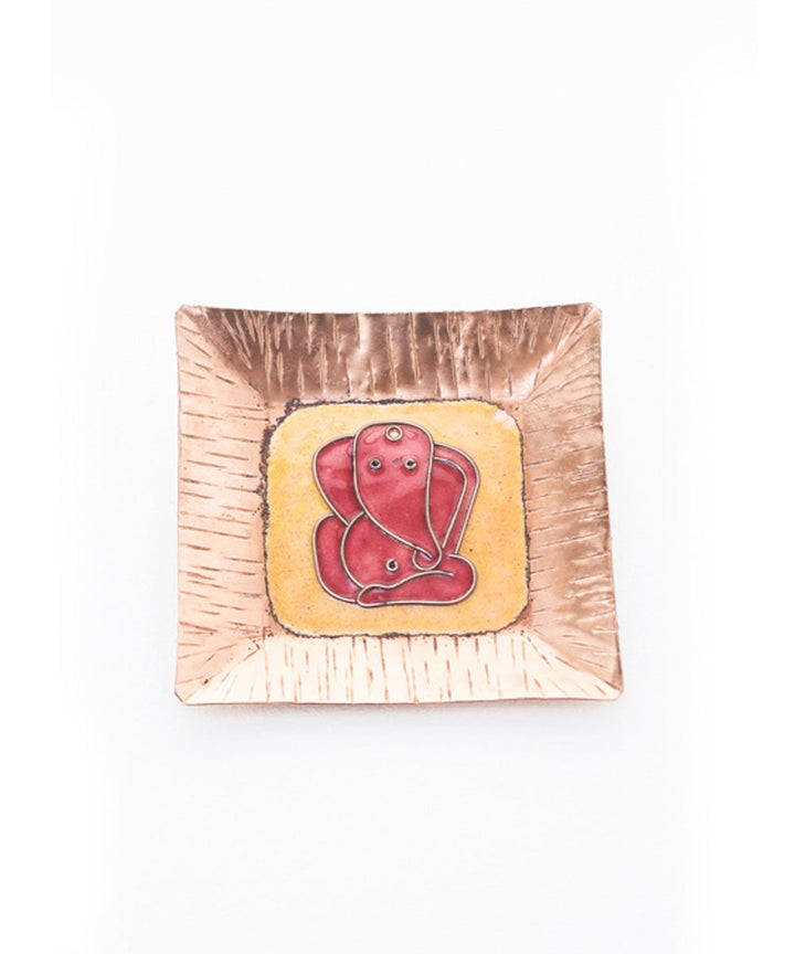 Yellow handcrafted ganesha plate, kumkum and agarbatti holder set