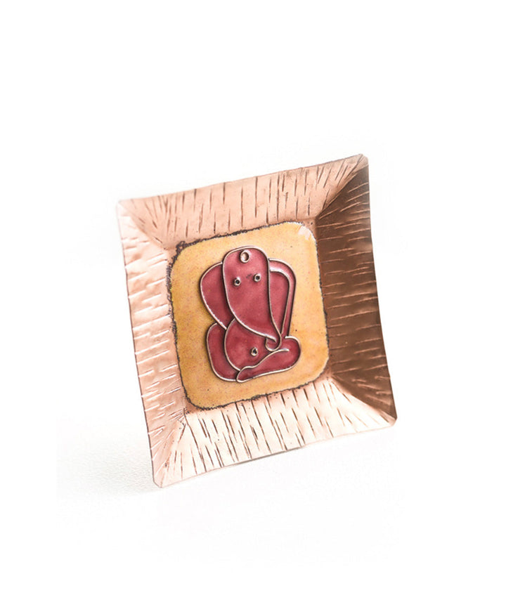 Yellow handcrafted ganesha plate, kumkum and agarbatti holder set