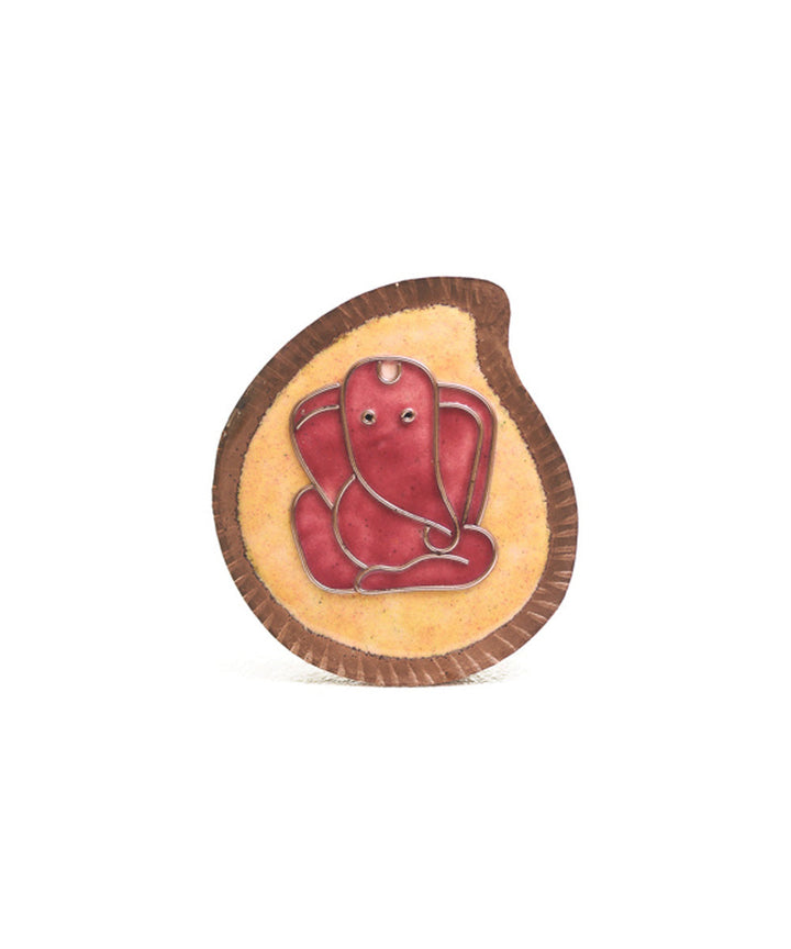 Yellow handcrafted ganesha plate, kumkum and agarbatti holder set