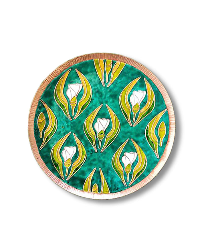 Green handcrafted copper enamel wall plate