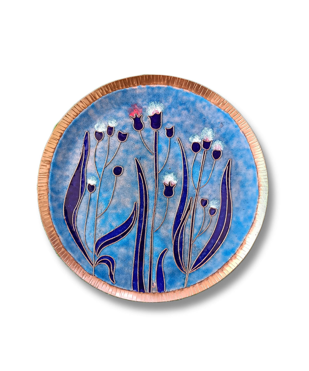 Pastel blue handcrafted copper enamel wall plate