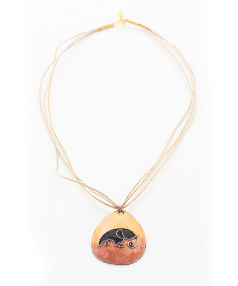 Yellow elephant copper enamel pendant with cotton string