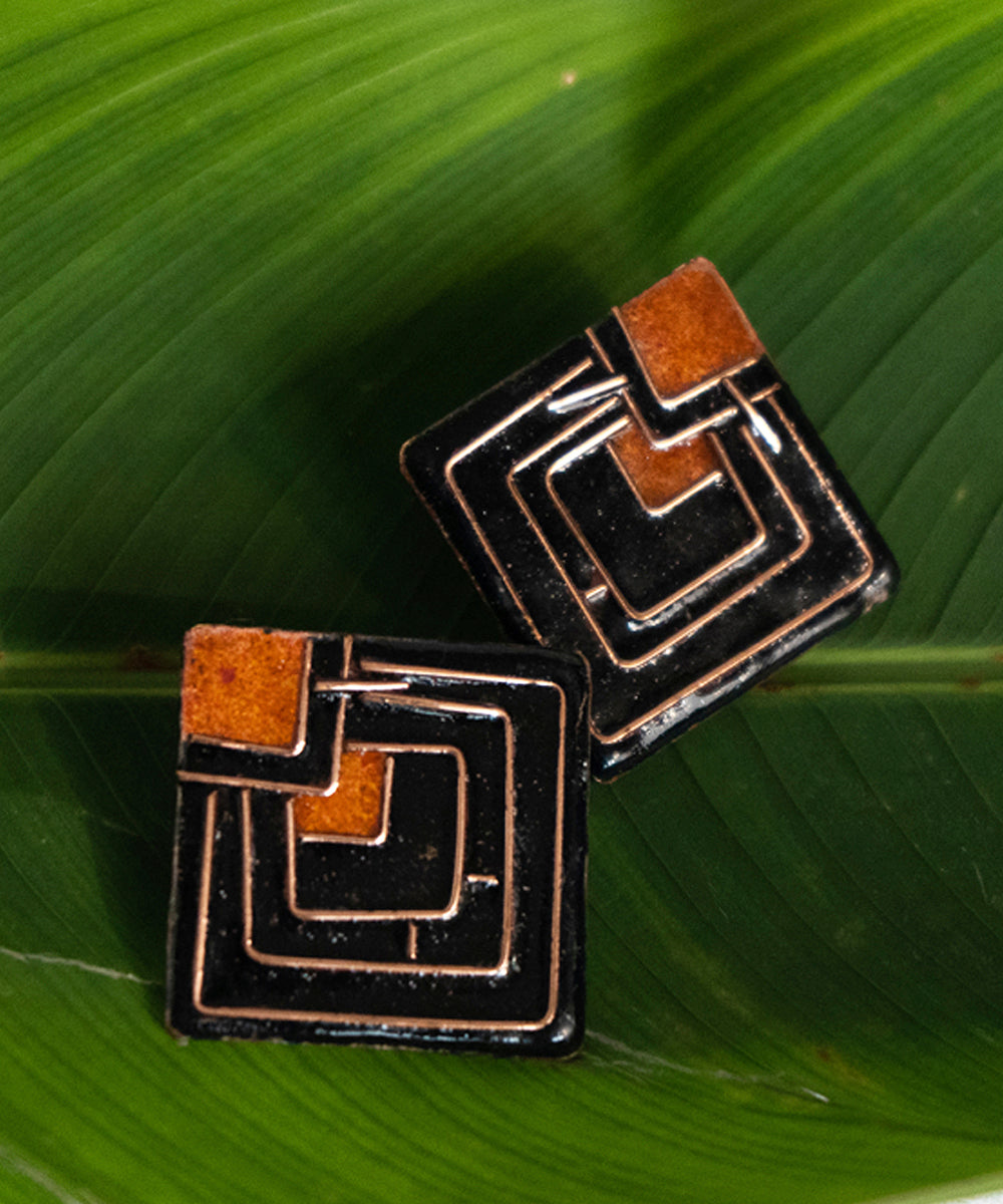 Blue handcrafted diamond copper stud earring