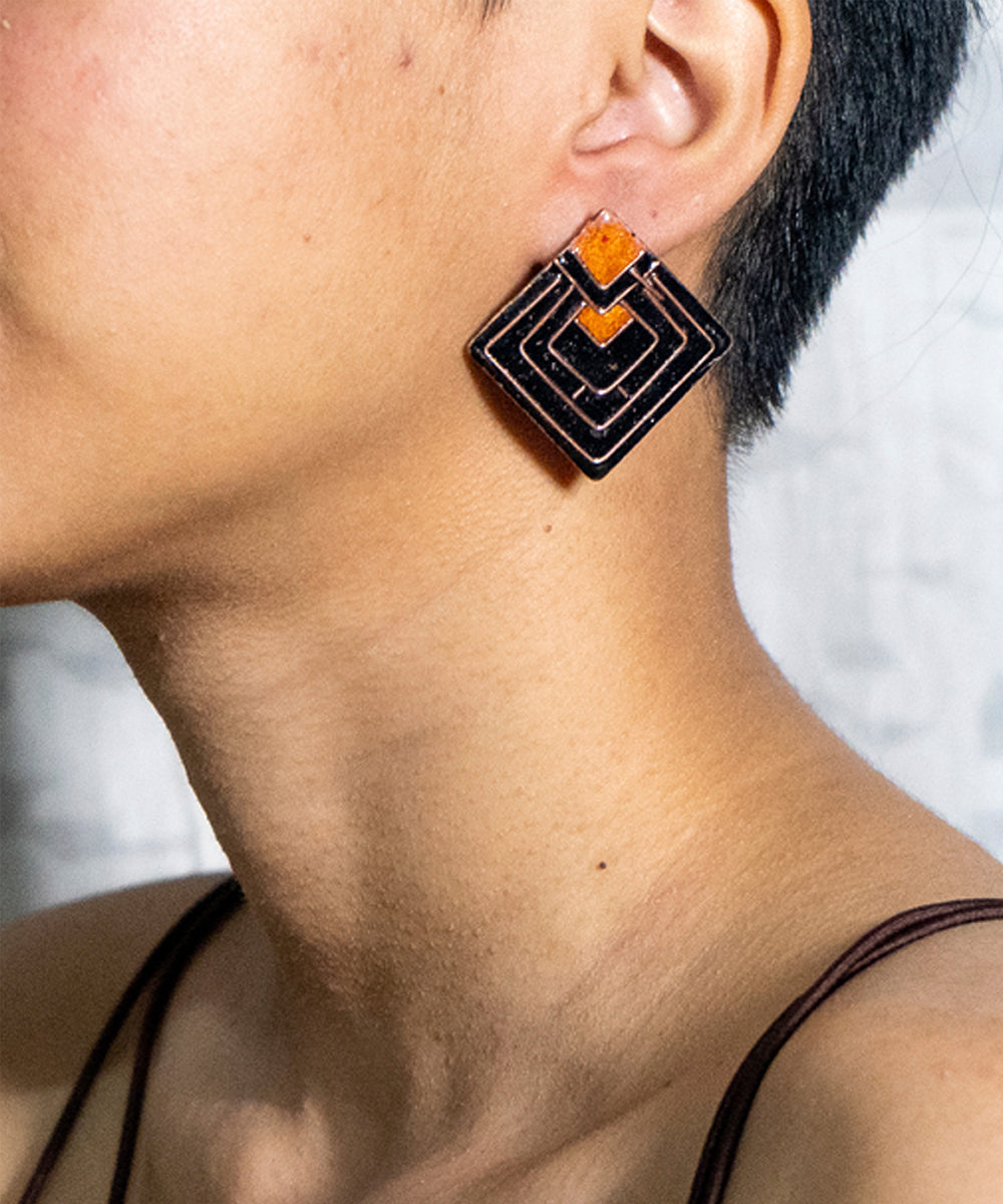 Blue handcrafted diamond copper stud earring