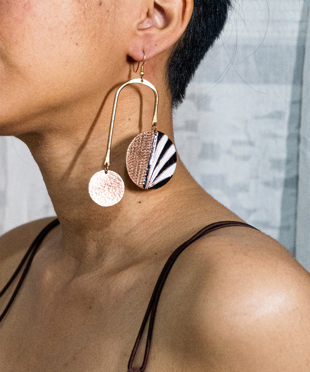 Brown handcrafted copper dangler earring