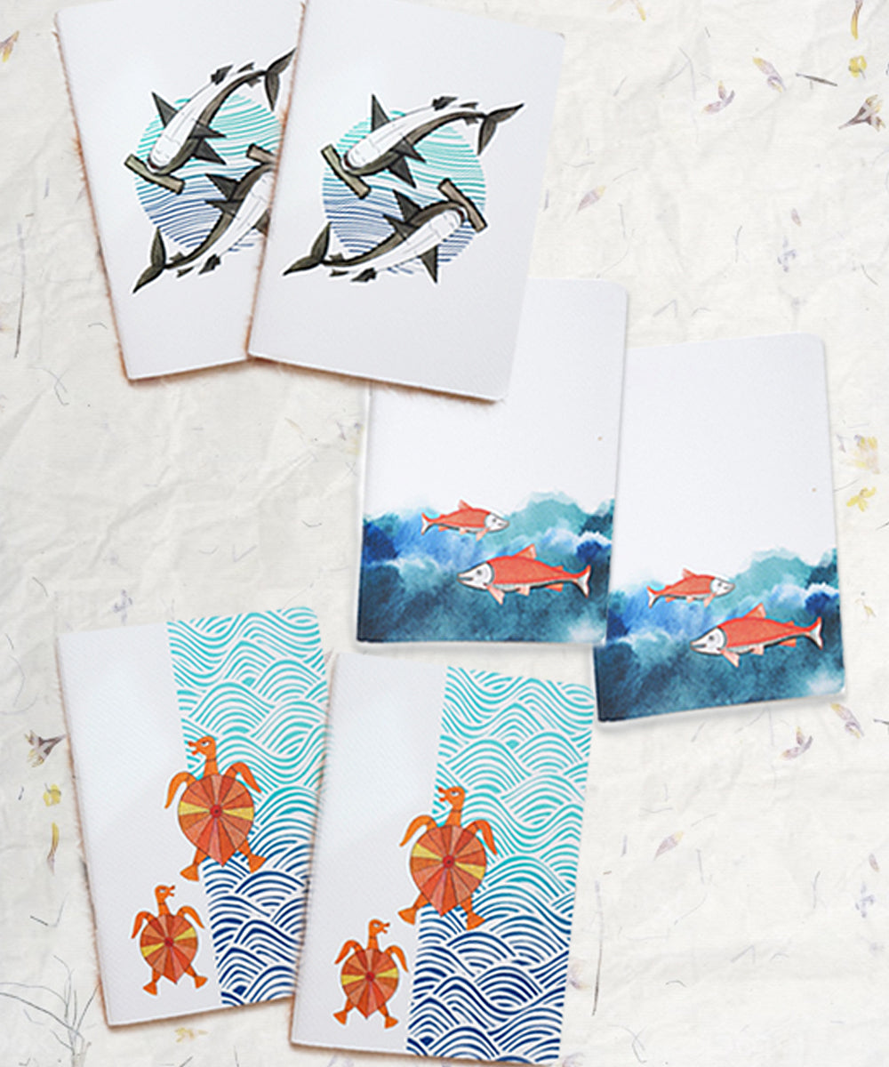 Handcrafted recycled paper A6 notebook set of 6