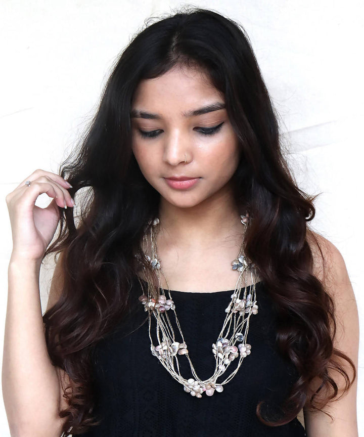 handcrafted layered jute shell Tribe Vibe necklace