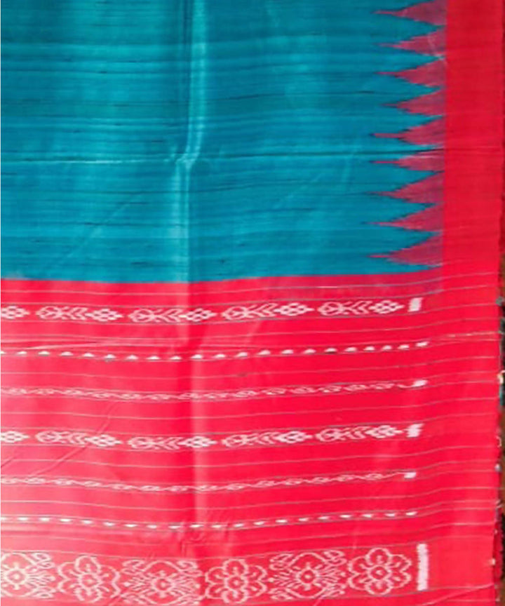 Skyblue red handwoven gopalpur tussar silk saree