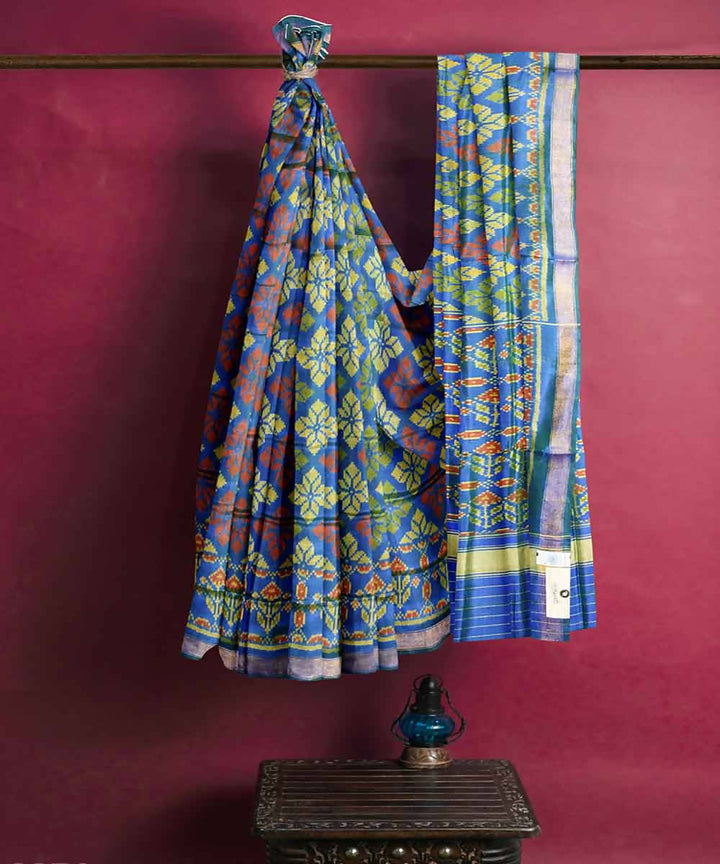 Cyan blue handwoven patola silk saree
