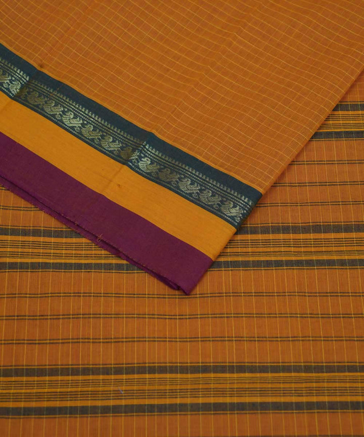 Amber yellow handwoven cotton narayanpet saree