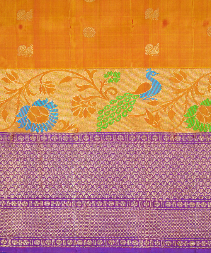 Orange handwoven silk gadwal saree