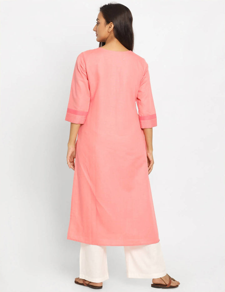 Peach pink Handwoven Cotton Kurta