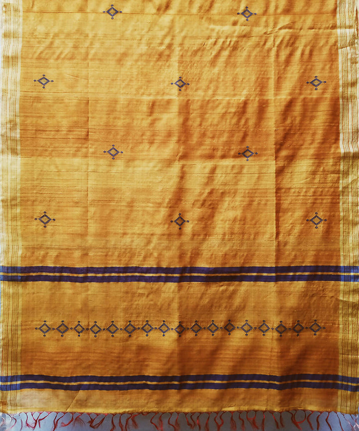 Yellow blue handwoven silk baavanbuti saree