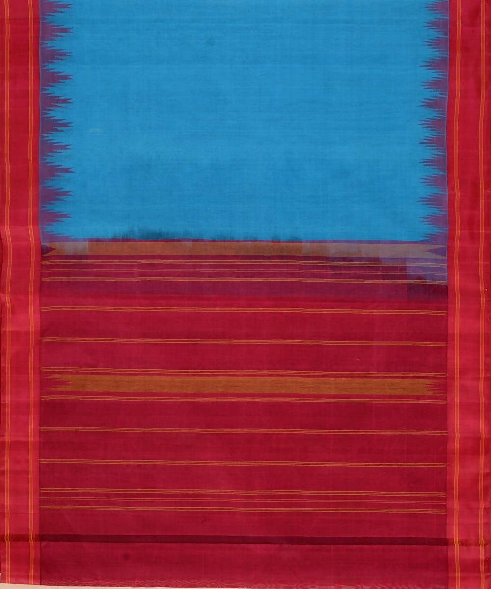 Ananda blue kanchi cotton saree dark red silk korvai temple border