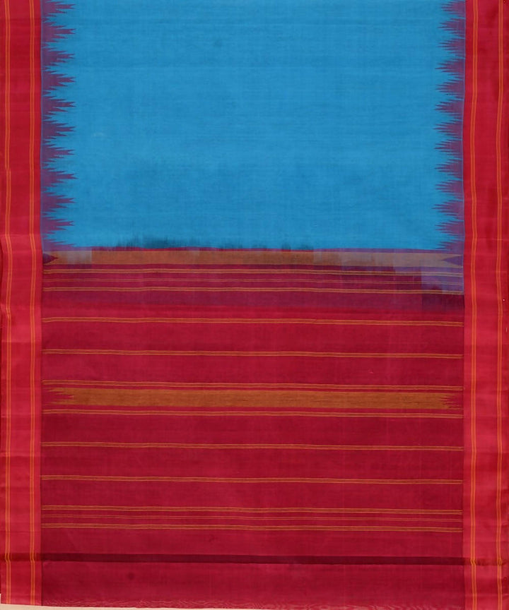 Ananda blue kanchi cotton saree dark red silk korvai temple border