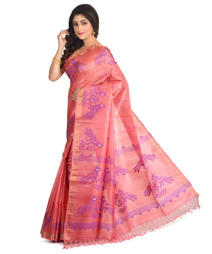 Resham shilpi bengal lightpink tasar saree with handwoven jamdani work