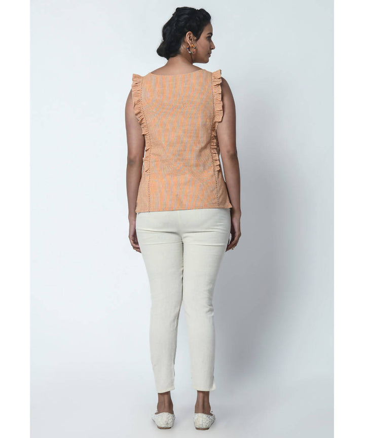 Orange Stripe Hand Embroidered Cotton Frill Top