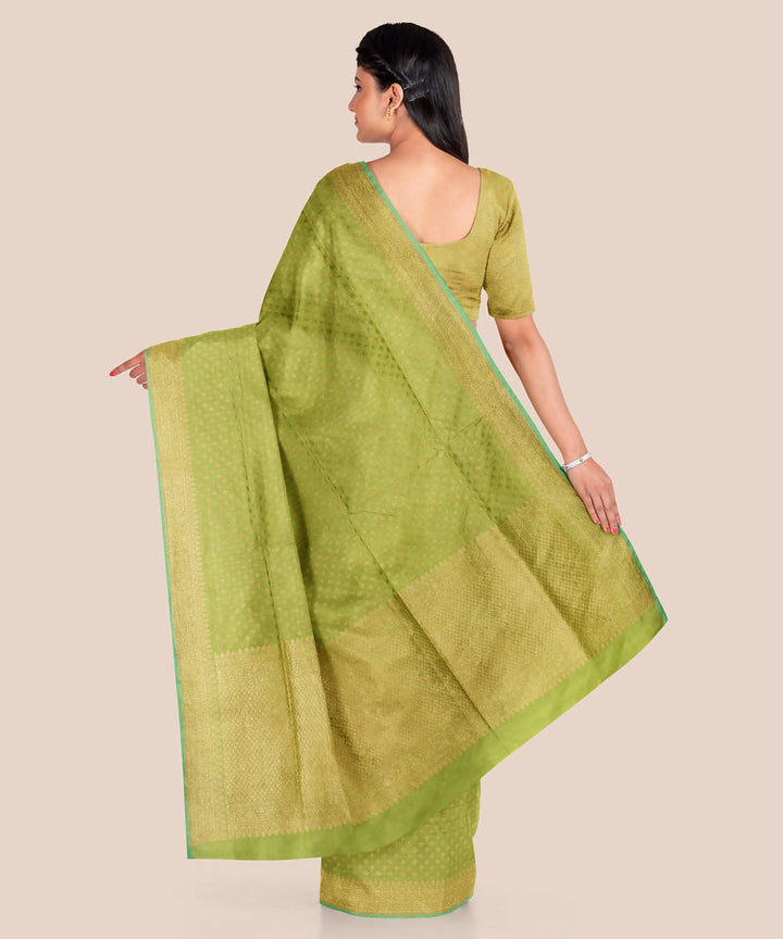 Parrot green handloom silk katan banarasi saree
