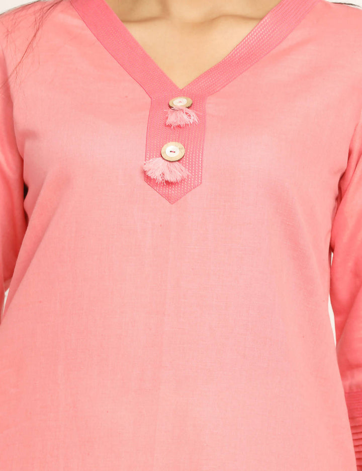 Peach pink Handwoven Cotton Kurta