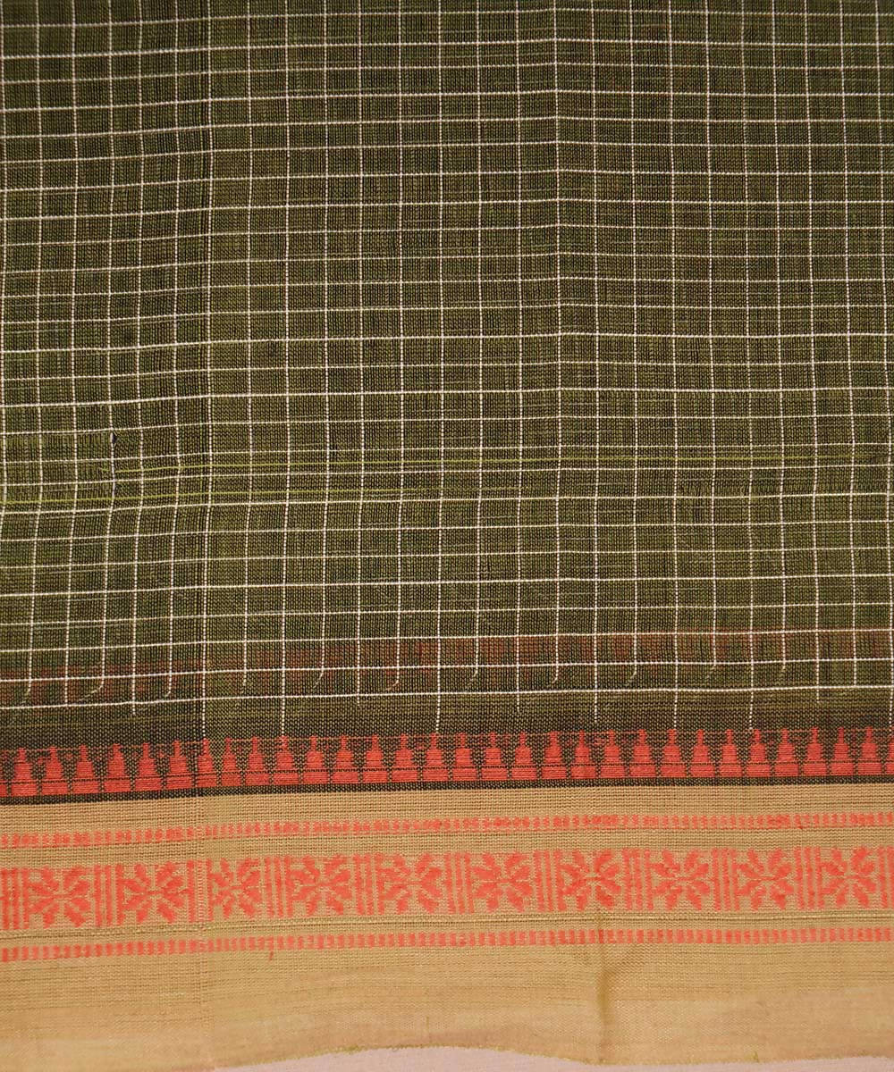 Moss green handwoven cotton narayanpet saree